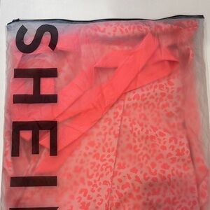 SHEIN Bright Coral Leopard Wide Leg Pants